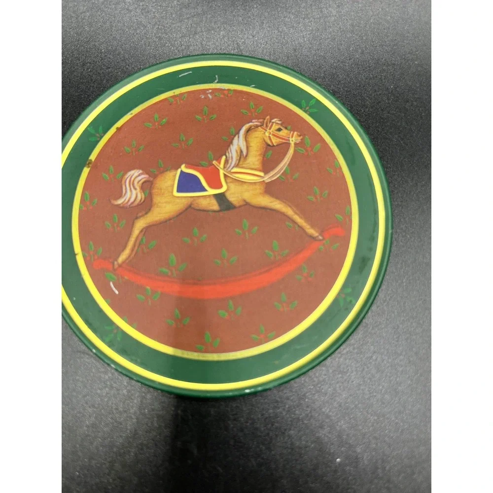 Rocking Horse Coasters Set of 6 Vintage Style Drink Coasters in Tin w/ Cork Back